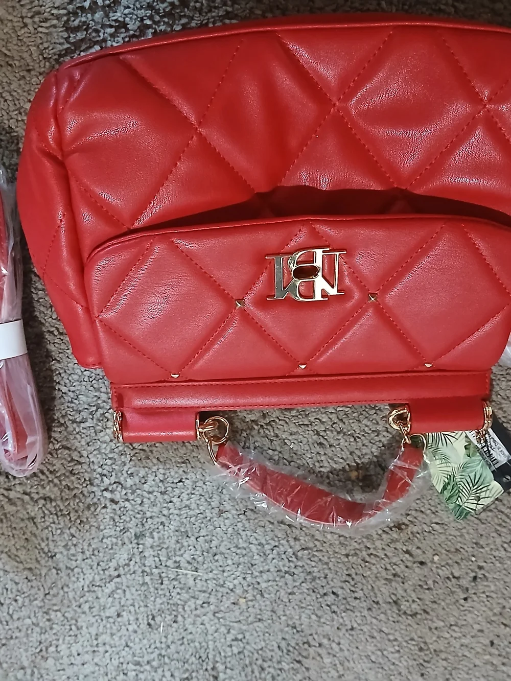 Badgley Mischka Red Quilted Satchel with Gold Hardware